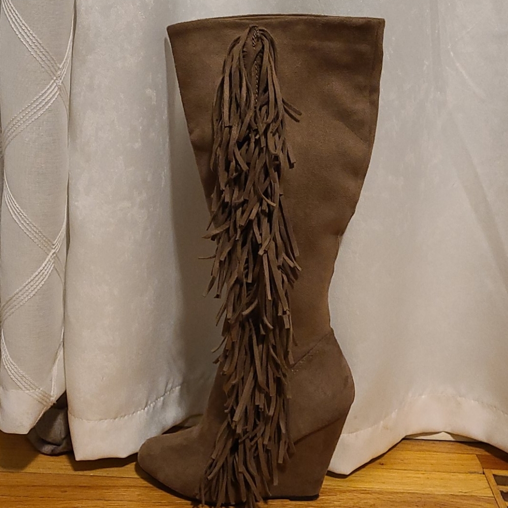 Brown fringe boots